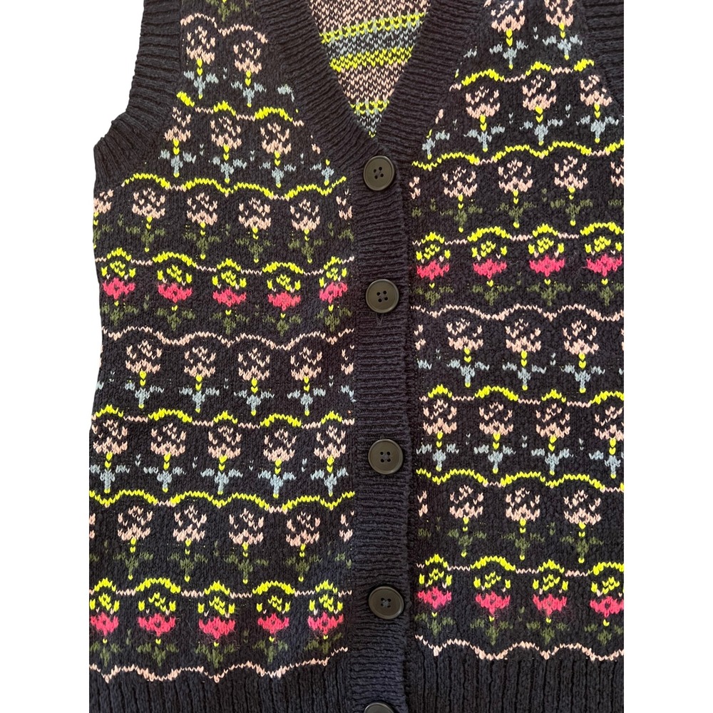 Maeve Anthropologie Floral Fair Isle Button Front Sweater Vest Sz M - Picture 3 of 4
